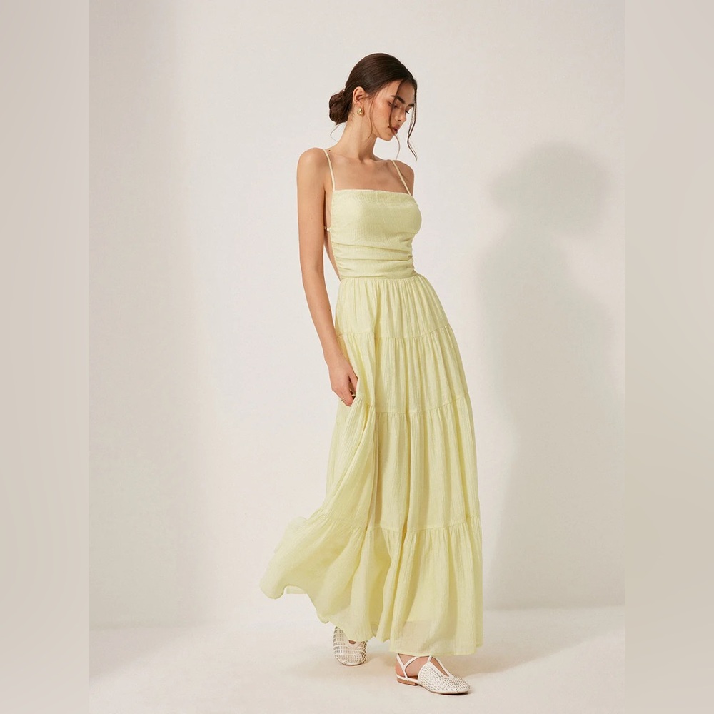 Commense Pale Yellow Maxi Dress with Spaghetti Straps - Picture 4 of 5